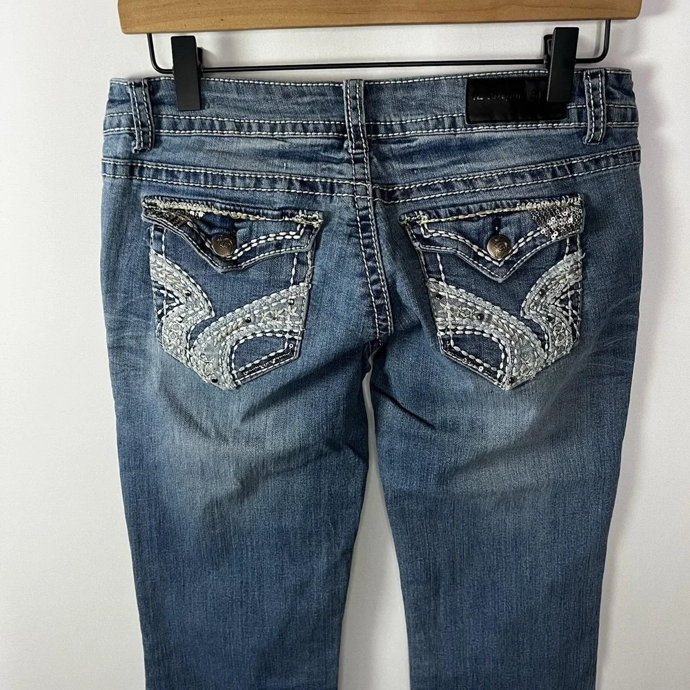 Y2K Rue21 TwentyOne Black‎ Jeans Women Sz 5/6R Light Wash Low Rise Slim Bootcut